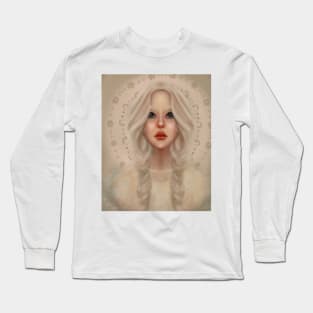 Nicole Kidman Fan Art Fairy Ice Queen Illustration Silver Hair in Braids Moon Phase Background Lace Top Long Sleeve T-Shirt